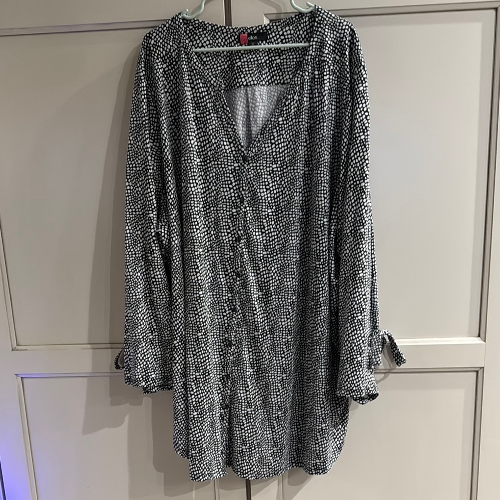 Ellos 4X Black and White Patterned Blouse